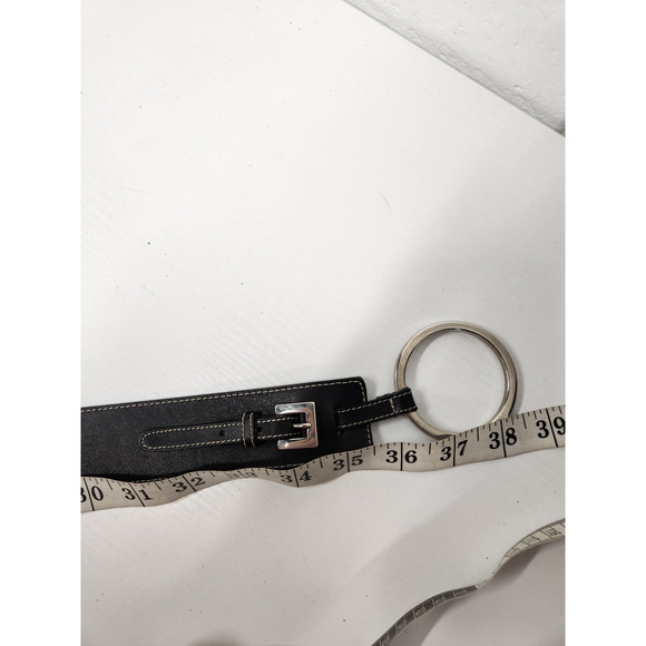 Vintage Talbots Black Leather Belt Silver Equestrian Style Ring Buckle, Size XL main image 8